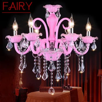 Подвесная лампа из розового хрусталя для девочек, Детская комната, гостиная, Ресторан, люстра в спальне