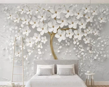 Пользовательские обои Beibehang 3D стереофоническая фотообоя красивая свадебная комната белые цветы рельефный фон стены papel de parede