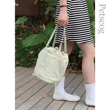 Простые дизайнерские холщовые сумки через плечо, однотонные сумки большой емкости для девочек, повседневные сумки, студенческие модные сумки