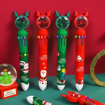 Разноцветные шариковые ручки с чернилами, Рождественские блестки, Гелевые ручки 10 цветов, Kawaii Press Pen, Подарки для детей, канцелярские принадлежности, канцелярские принадлежности для студентов