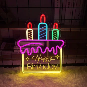 С Днем рождения, торт, неоновая надпись на могиле, индивидуальность, светодиодная лампа для украшения спальни, неоновая лампа на стену, декор на заказ