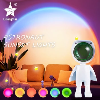 Светодиодный ночник для астронавта на закате, проекция радуги, USB-зарядка, сенсорное управление для украшения спальни и игровой комнаты