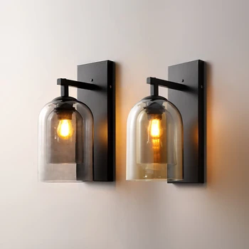 Современные настенные светильники из серого коньячного стекла, лампа E27, черный металл, лампа для столовой в фойе спальни, хорошая комплектация