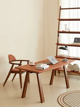 Стол в скандинавском итальянском стиле, компьютерный стол, поверхность из натуральной кожи, изогнутый длинный стол Instagram, известный в Интернете