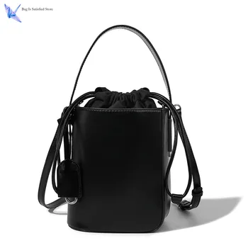 Сумка-мешок, сумка через плечо, новая высококачественная минималистичная женская сумка на шнурке, уникальный дизайн, черная сумка для поездок на работу