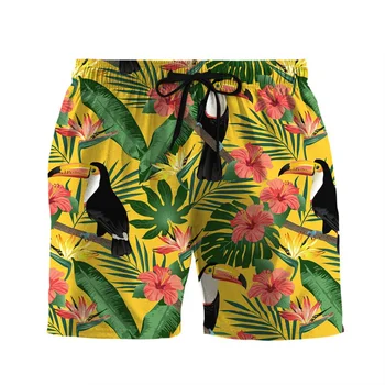 Тропические растения Кокосовая пальма Пляжные шорты Мужские с 3D принтом Гавайские шорты для серфинга на доске Летние Уличные короткие брюки на открытом воздухе