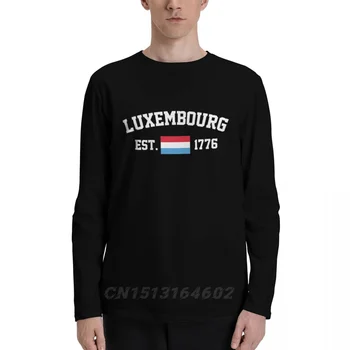 Флаг Люксембурга из 100% хлопка с надписью EST. Осенние футболки с длинным рукавом на год, мужская и женская одежда унисекс, футболки LS, топы, тройники