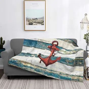Фланелевое одеяло с якорями в деревенском стиле, Всесезонное Шикарное морское многофункциональное мягкое покрывало для постельных принадлежностей, Плюшевое тонкое одеяло для спальни