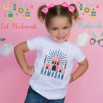 Чистая хлопковая Исламская Детская одежда С принтом Рамадана Мубарака Ид Рамадан, Детская футболка, Топы для мальчиков и девочек, Футболка