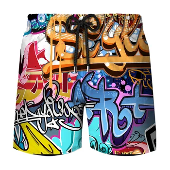 Шорты с абстрактным уличным граффити, брюки с 3D печатью, шорты для серфинга в стиле хип-хоп y2k, купальник Sumemr Hawaii, крутые плавки для серфинга